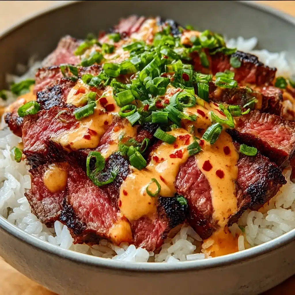 Korean BBQ Steak Rice Bowls with Spicy Cream Sauce Recipe - Recipe Image