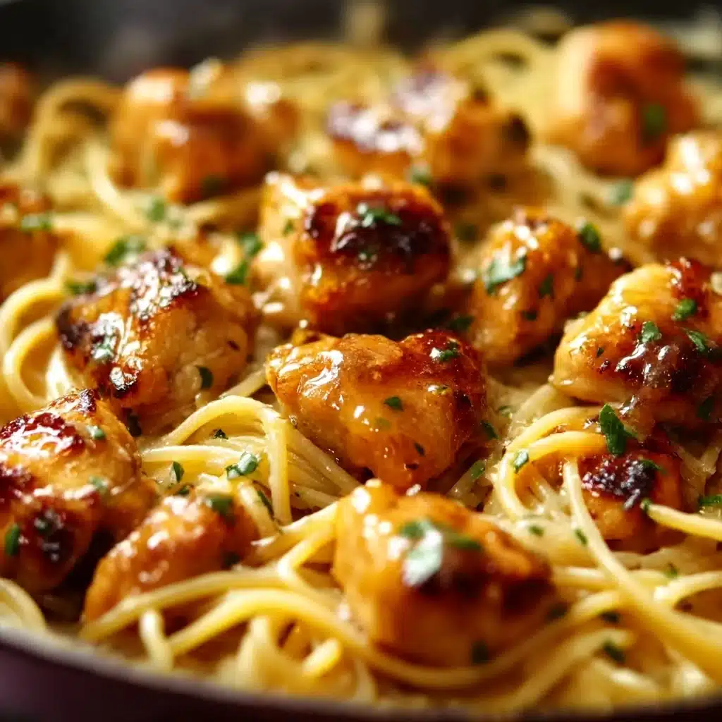 Plate the pasta and top with garlic butter chicken bites Recipe - Recipe Image