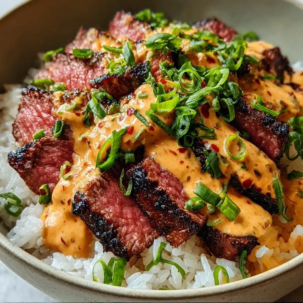 Korean BBQ Steak Rice Bowls with Spicy Cream Sauce Recipe - Recipe Image