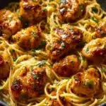 Plate the pasta and top with garlic butter chicken bites Recipe