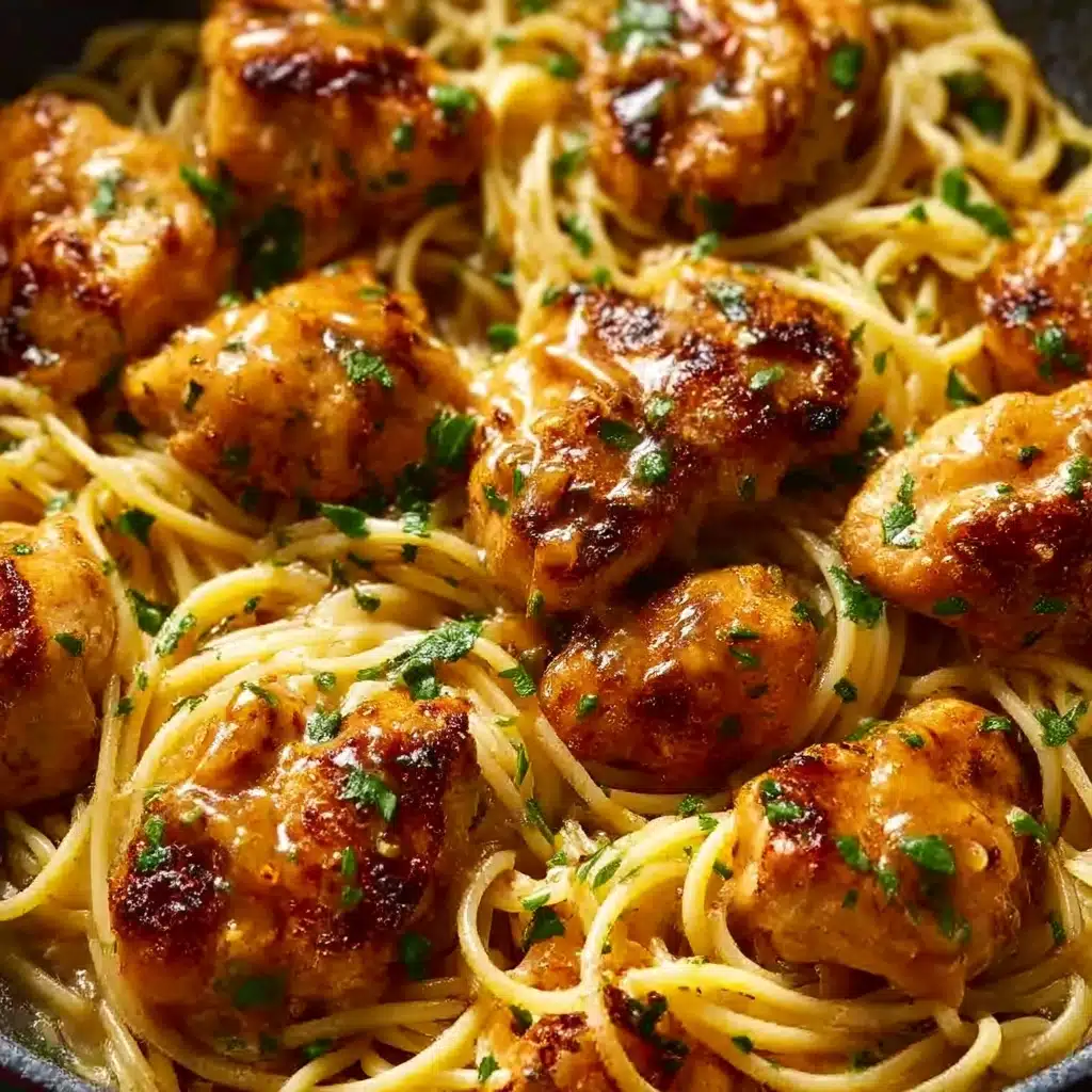 Plate the pasta and top with garlic butter chicken bites Recipe