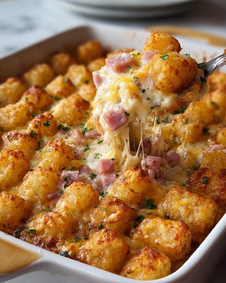 Ultimate Comfort Ham and Tater Tot Casserole with Creamy Cheese Sauce Recipe