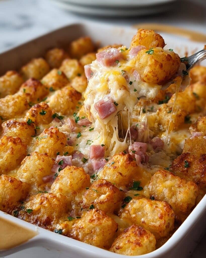 Ultimate Comfort Ham and Tater Tot Casserole with Creamy Cheese Sauce Recipe