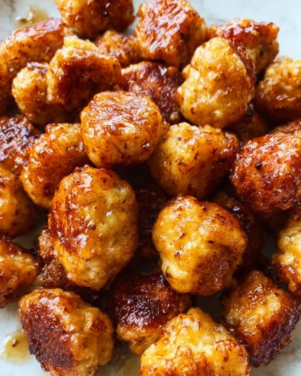 The image shows many small, golden-brown pieces of cooked chicken closely packed together. Each piece has a slightly crispy outer texture with visible seasoning and a few darker roasted spots, giving a warm and appetizing look. The uneven shapes and rough surfaces of the chicken pieces create a natural, homemade feel. The background is a white marbled texture that makes the rich colors of the chicken stand out. photo taken with an iphone --ar 4:5 --v 7