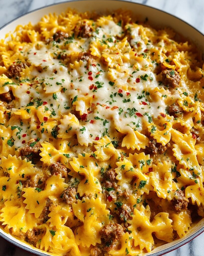 Cajun Cream Cheese Alfredo Bowties with Spiced Ground Beef Recipe