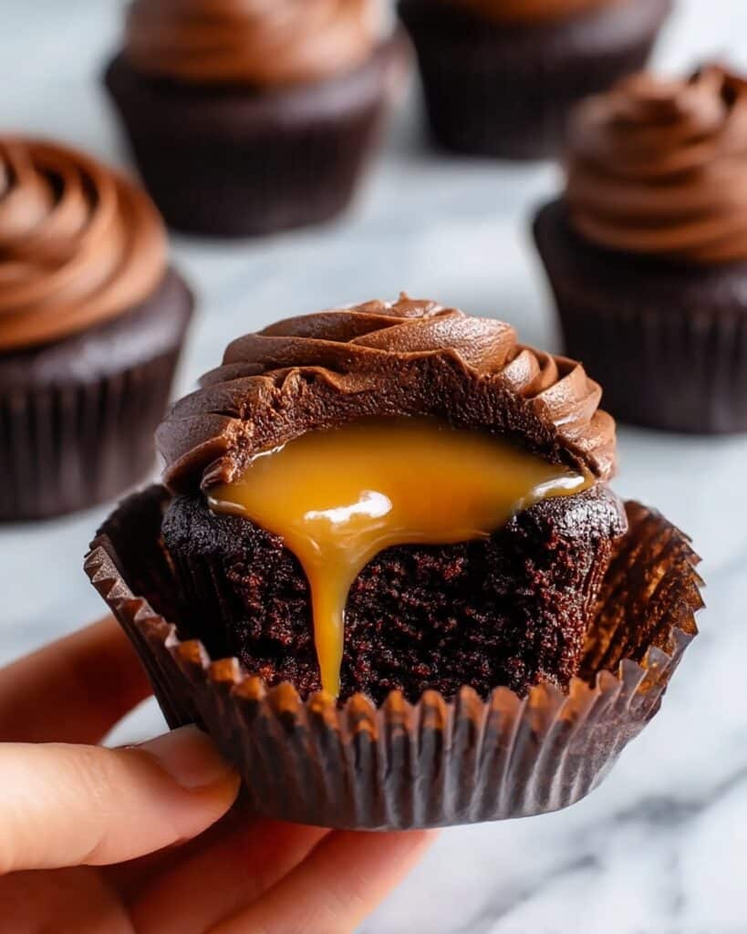 Chocolate Caramel Cupcakes with Rich Frosting and Surprising Caramel Center Recipe