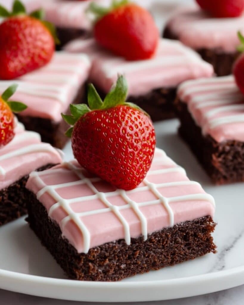 Strawberry Frosted Heart-Shaped Brownies Recipe