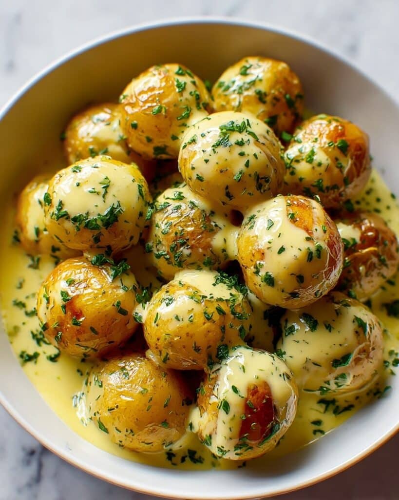 Creamy Garlic Sauce Baby Potatoes Recipe
