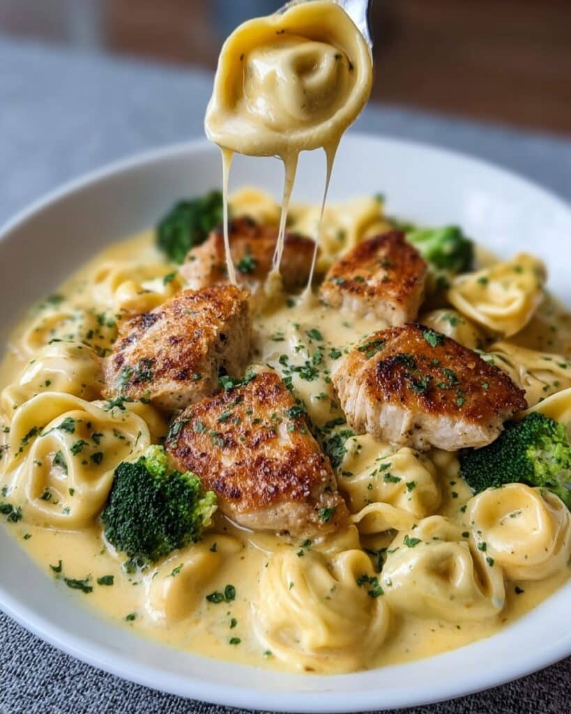 Creamy Garlic Parmesan Tortellini with Chicken & Broccoli Recipe